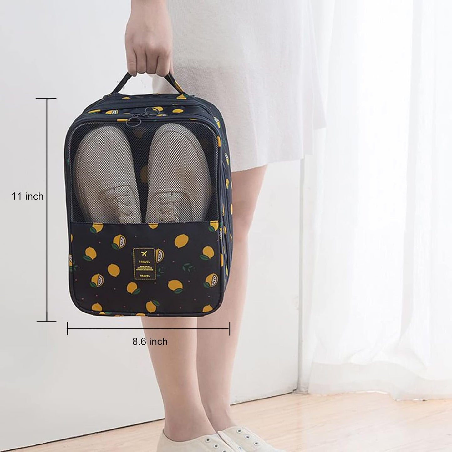 Shoe Bag for Travel, Travel Shoe Bag for Packing, Hold 3 Pairs of Shoes, Travel Essentials for Flying Shoe Organizer Shoe Storage Bag for Travel Light Black-lemon