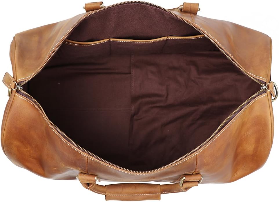 Leather Travel Luggage Bag, Mens Duffle Retro Carry on Handbag (Brown, 22 Inch)