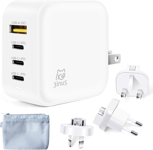 100W USB C GaN Wall Charger for Smart Phone 17/16 Pro/Pro Max/Plus, Plug Foldable 4-Port PD USB-C Charger with Traveller Adapters, use for Tablet, Mac Book Laptops etc.