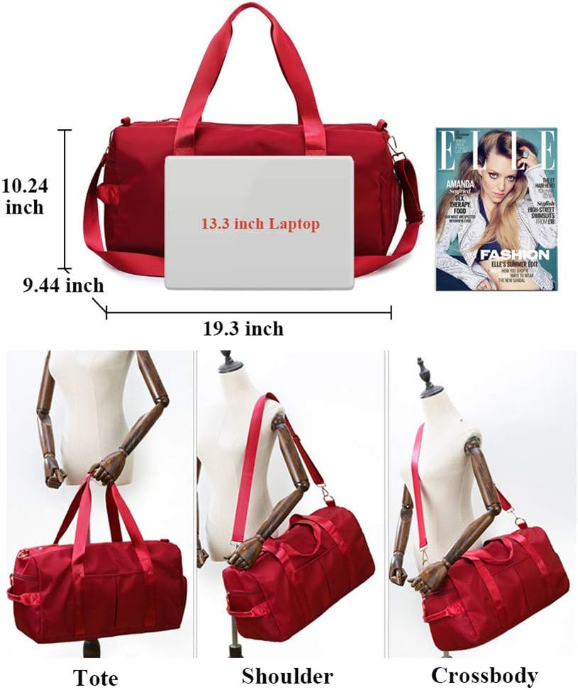 KARRESLY Sports Gym Bag for Women Travel Duffel Bag with Wet Pocket and Shoes Compartment for Training Swim Yoga(Red)