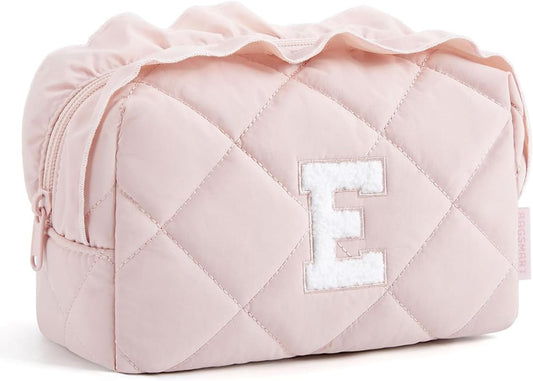 BAGSMART Elegant Roomy Makeup Bags (Initial-E-Pink)