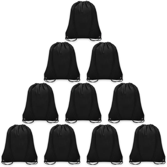 10Pcs Drawstring Backpack Bulk Cinch Bag, Drawstring Bags Polyester for Gym Sports Beach Party Trip (Black)