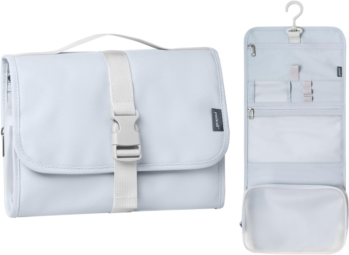pack all Hanging Travel Toiletry Bag, Foldable Cosmetic Bag with Multiple Compartments, Water-Resistant Makeup Bag for Toiletries, Accessories (Light Blue)