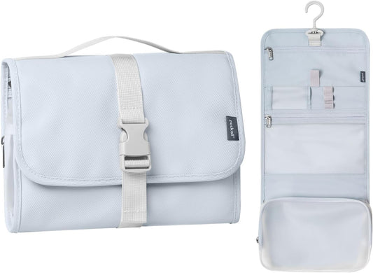 pack all Hanging Travel Toiletry Bag, Foldable Cosmetic Bag with Multiple Compartments, Water-Resistant Makeup Bag for Toiletries, Accessories (Light Blue)