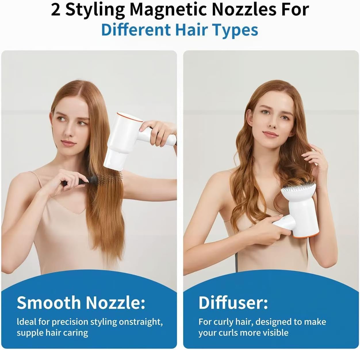 High Speed Hair Dryer,200 Millions Negative Ionic Blow Dryer,Powerful 1500W Fast Drying Low Noise Blow Dryer,Temperature-Control Hairdryer with Diffuser & Nozzle (White)