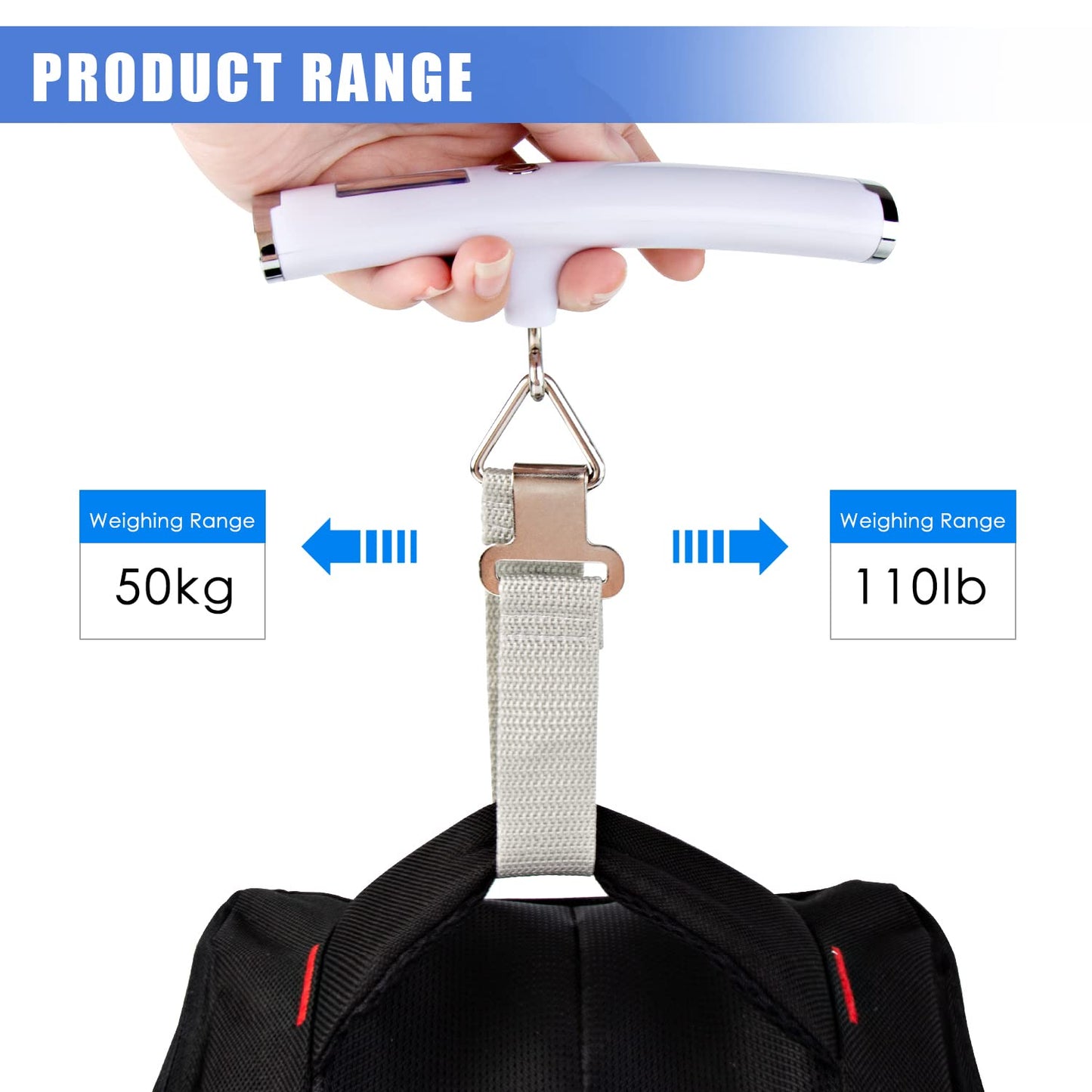 Digital Luggage Scale for Travel Handheld Weight Scale for Luggage with Tare Function 110lbs Travel Luggage Weight Portable Suitcase Weighing Scale Back-lit LCD Display Gifts for Travelers (Strap)