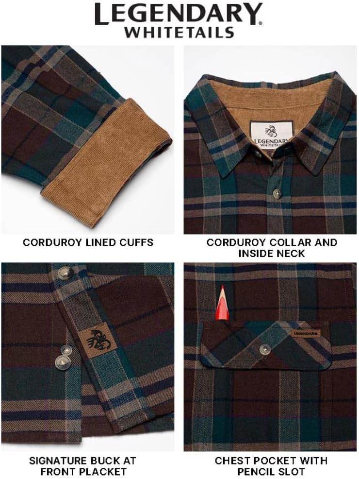 Legendary Whitetails Men's Flannel Shirt Long Sleeve Button Down 100% Cotton