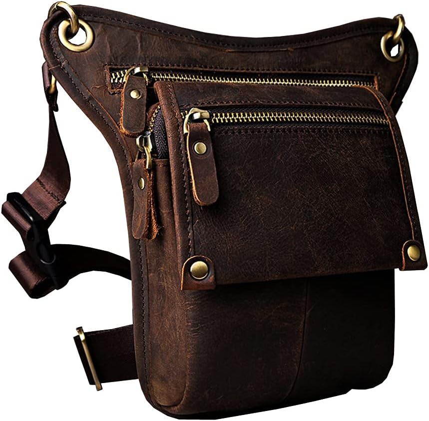 Leather Waist Pack Drop Leg Bag for Men Women Belt Bumbag Multi-Purpose Motorcycle Bike Outdoor Sports Tactical Cycling Riding Hiking Camping Pouch