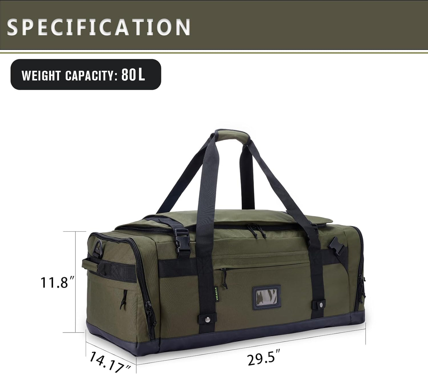 Large Duffle Bag for Travel - Men & Women, Foldable Gym Duffle Backpack, Heavy Duty Tactical Military Canvas Duffel Bags, Extra Big Carry On with Shoe Pockets, Waterproof (80L/103L)