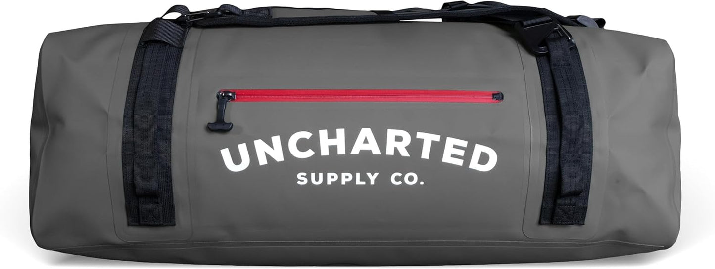 Uncharted Supply Co. The Vault Waterproof Duffel Bag - Airtight bag with Backpack Straps, Carry-On Size, Perfect for travel, boating, camping, recreation. (Gunmetal, 65L)
