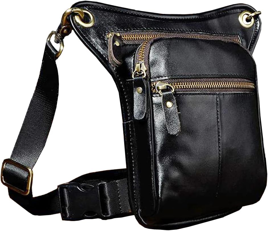 Leather Waist Pack Drop Leg Bag for Men Women Belt Bumbag Multi-Purpose Motorcycle Bike Outdoor Sports Tactical Cycling Riding Hiking Camping Pouch