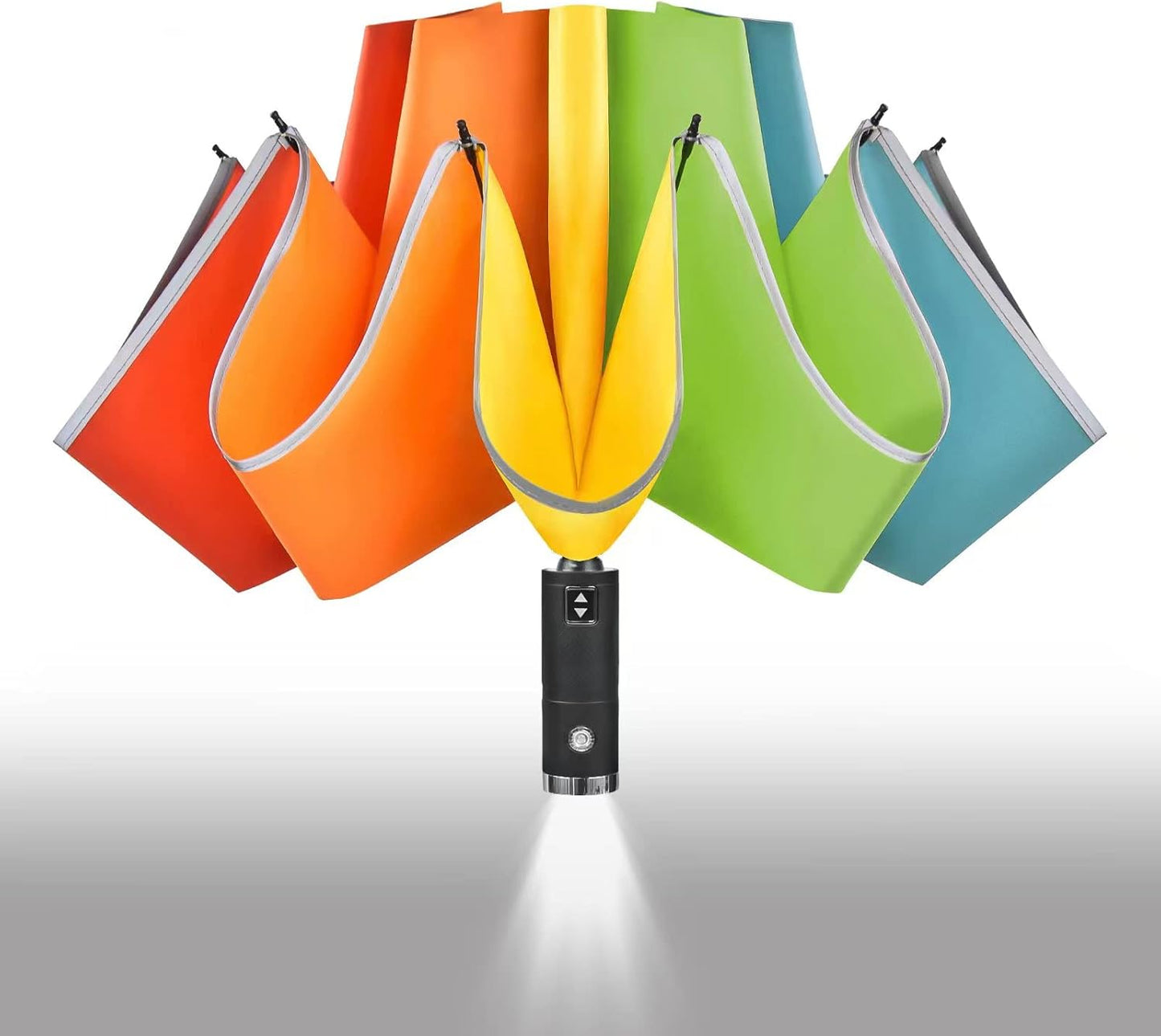 Lejorain Inverted Rainbow LED Umbrella - Folding Reverse Automatic Travel Umbrellas Compact for Rain Windproof Women - Portable Upside Down Collapsible Reflective Umbrella