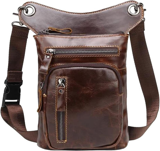 Leather Waist Pack Drop Leg Bag for Men Women Belt Bumbag Multi-Purpose Motorcycle Bike Outdoor Sports Tactical Cycling Riding Hiking Camping Pouch