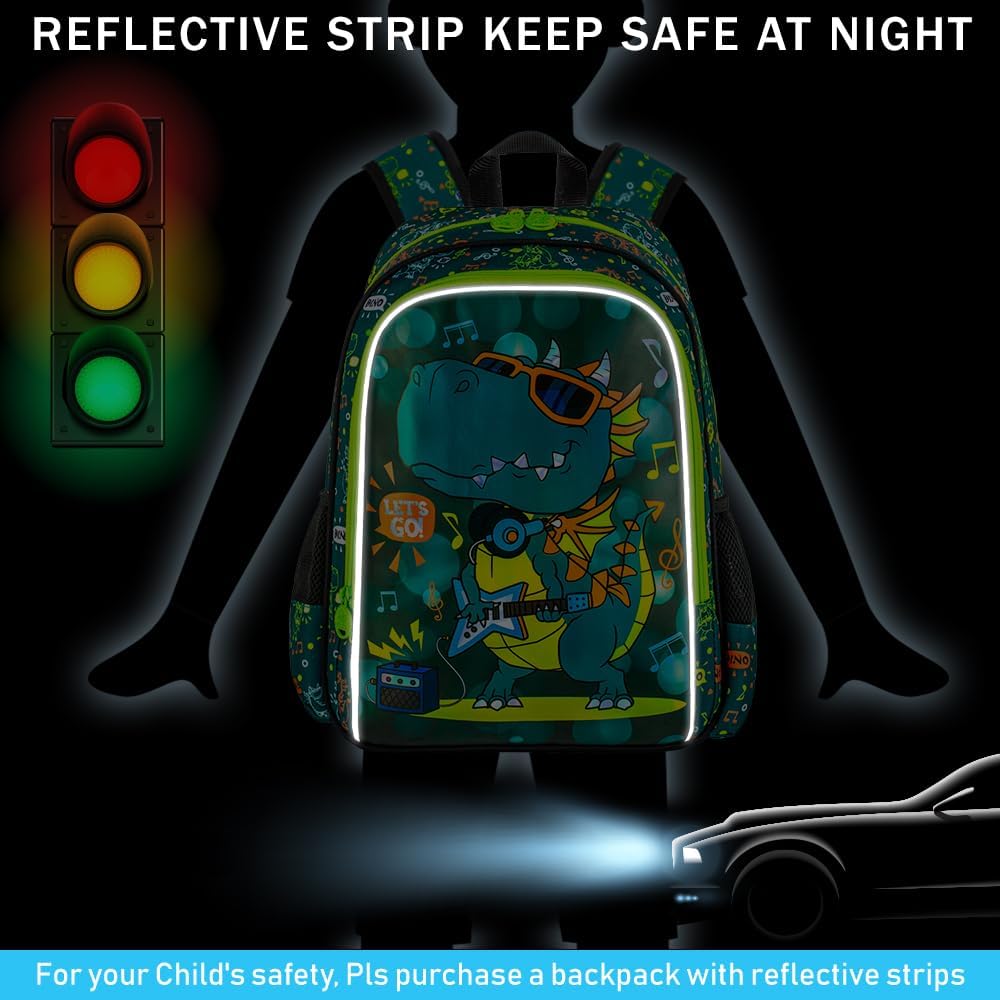 16" Dinosaur Backpack for Boy, 3Pcs Kids School Bookbag for Elementary Preschool Kindergarten, School Backpacks with Lunch Box(Green)