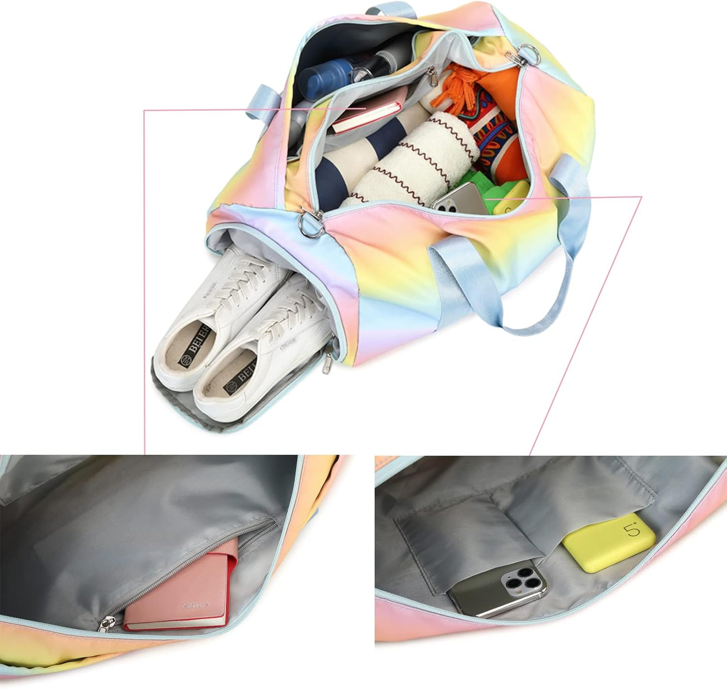 KARRESLY Sports Gym Bag for Women or Men Travel Duffel Bag with Wet Pocket and Shoes Compartment for Training Swim Yoga(3-Pink) free size