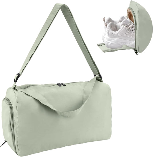 Small Gym Bag for Women with Shoes Compartment, Travel Duffel Overnight Bags for Women & Men, Weekend Carry on Bag - Sport Yoga Dance(Light Green)