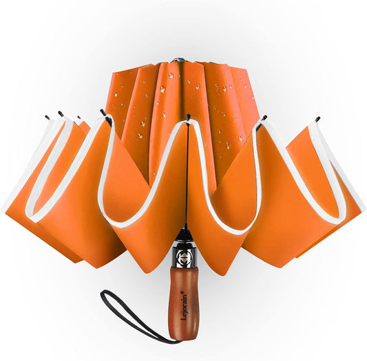 Lejorain Golf Large Inverted Umbrella - Black Big Windproof Heavy Duty Upside Down 46/50/54 Inch Compact Reverse Car Automatic Folding Reflective Umbrella