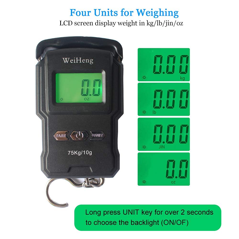 Rechargeable Lugagge Scale Portable Electronic Hook Scale Digital Hanging Bag Luggage Weight Scale Fishing Scale with Measuring Tape 165Lb Black