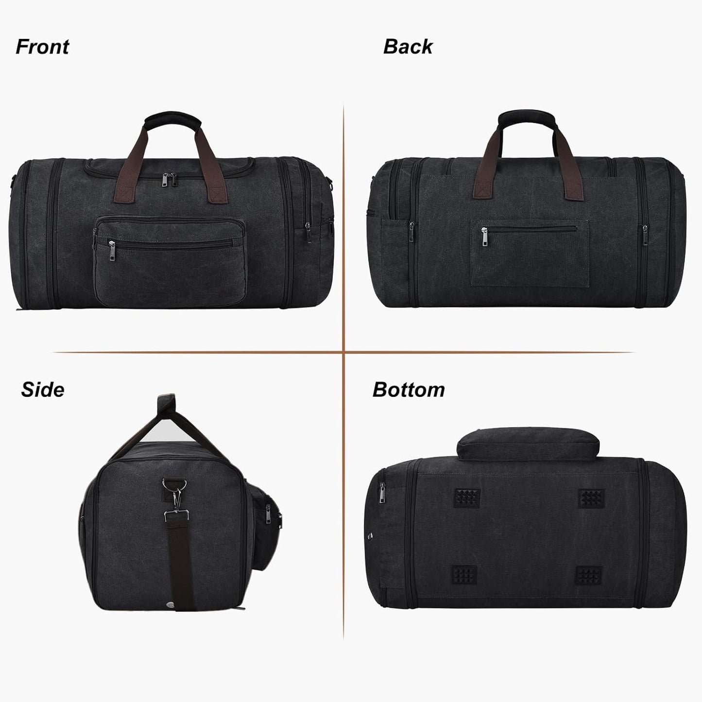 Felipe Varela 60L Duffle Bag for Men, Large Canvas Expandable Duffle Bag for Travel, Mens Carry on Luggage Weekender Gym Overnight Duffel Bags for Traveling, Black