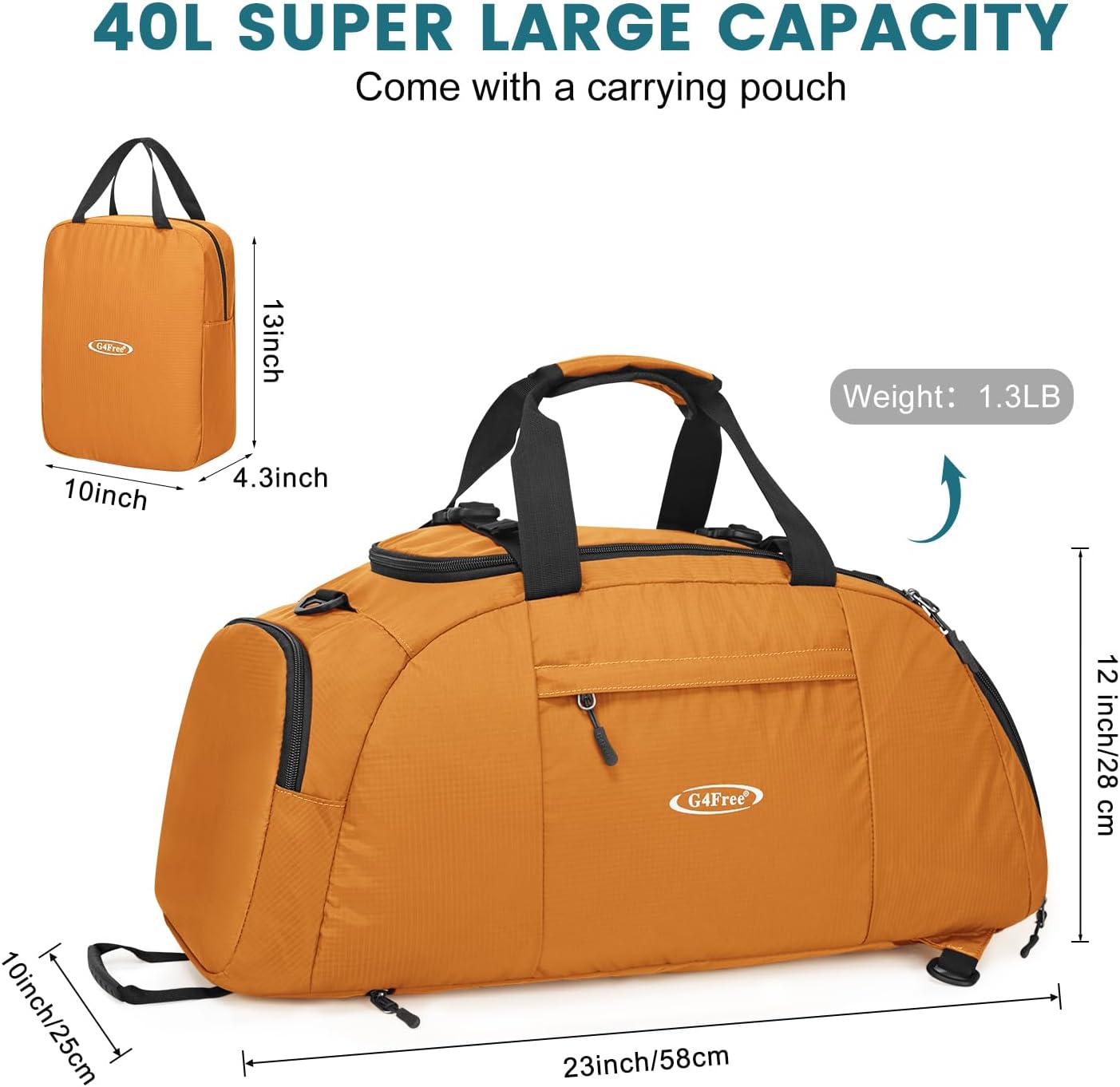 G4Free 40L 3-Way Duffle Bag Backpack Gym Bag for Men Women Sports Duffel Bag with Shoe Compartment Travel Backpack Luggage
