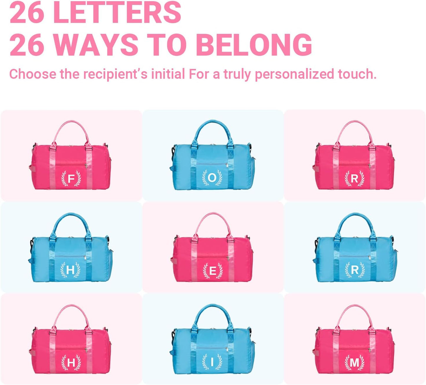 Gym Bag for Women, Personalized Duffle Bag with Shoe Compartment, Sports Bag for Yoga & Dance with Wet Pocket and Mat Strap(HotPink,Z)