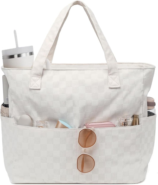 LEDAOU Beach Bag Waterproof Sandproof Women Tote Bag Pool Bag with Zipper for Gym Grocery Travel with Wet Pocket