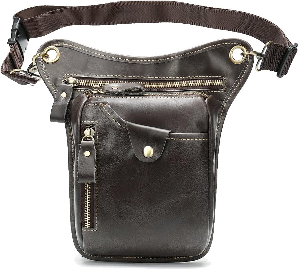 Leather Waist Pack Drop Leg Bag for Men Women Belt Bumbag Multi-Purpose Motorcycle Bike Outdoor Sports Tactical Cycling Riding Hiking Camping Pouch