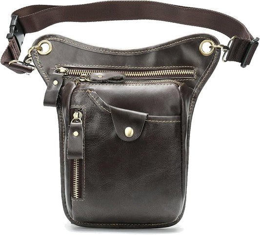 Leather Waist Pack Drop Leg Bag for Men Women Belt Bumbag Multi-Purpose Motorcycle Bike Outdoor Sports Tactical Cycling Riding Hiking Camping Pouch