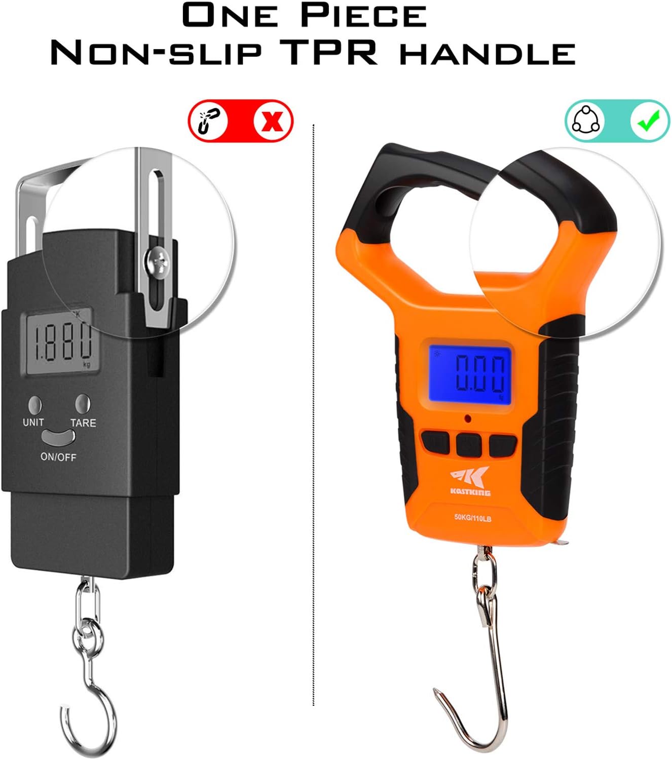 KastKing Fish Scale, Water Resistant Digital Scale with Ruler, 110lb Capacity, Dual Mode – Pounds/Ounces & Kilograms, Light, Strong ABS Frame, Non-Slip Handle, Retractable 38 inch Tape Measure