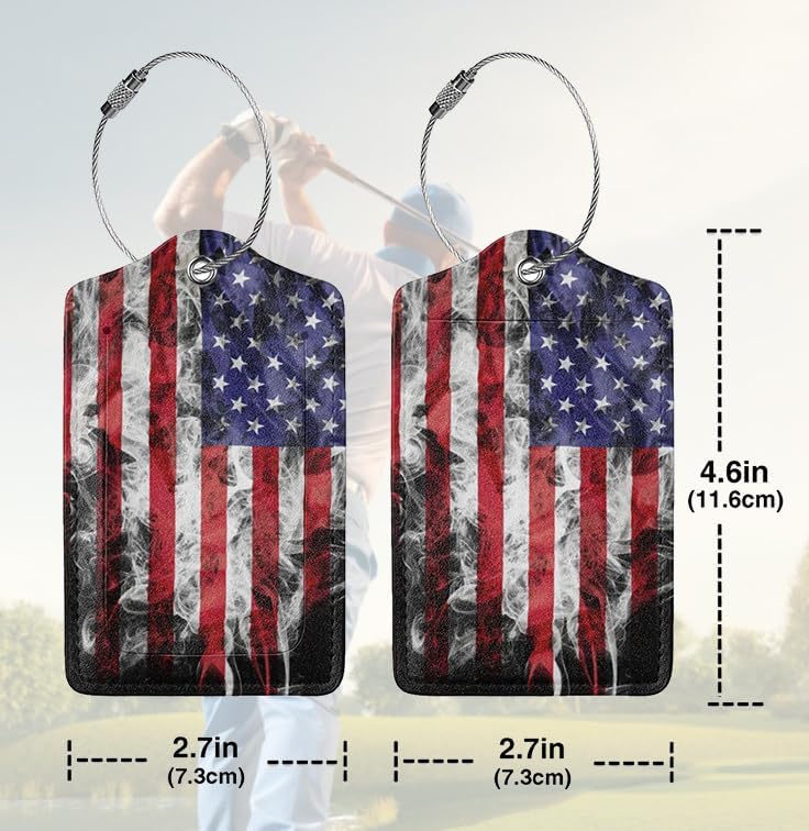 2 Pack American Flag Luggage Tags for Suitcases Unique Us Leather Luggage Tags Identifiers Privacy Cover Id Label with Stainless Steel Loop for Women Men Boys Girls Travel (American Flag)