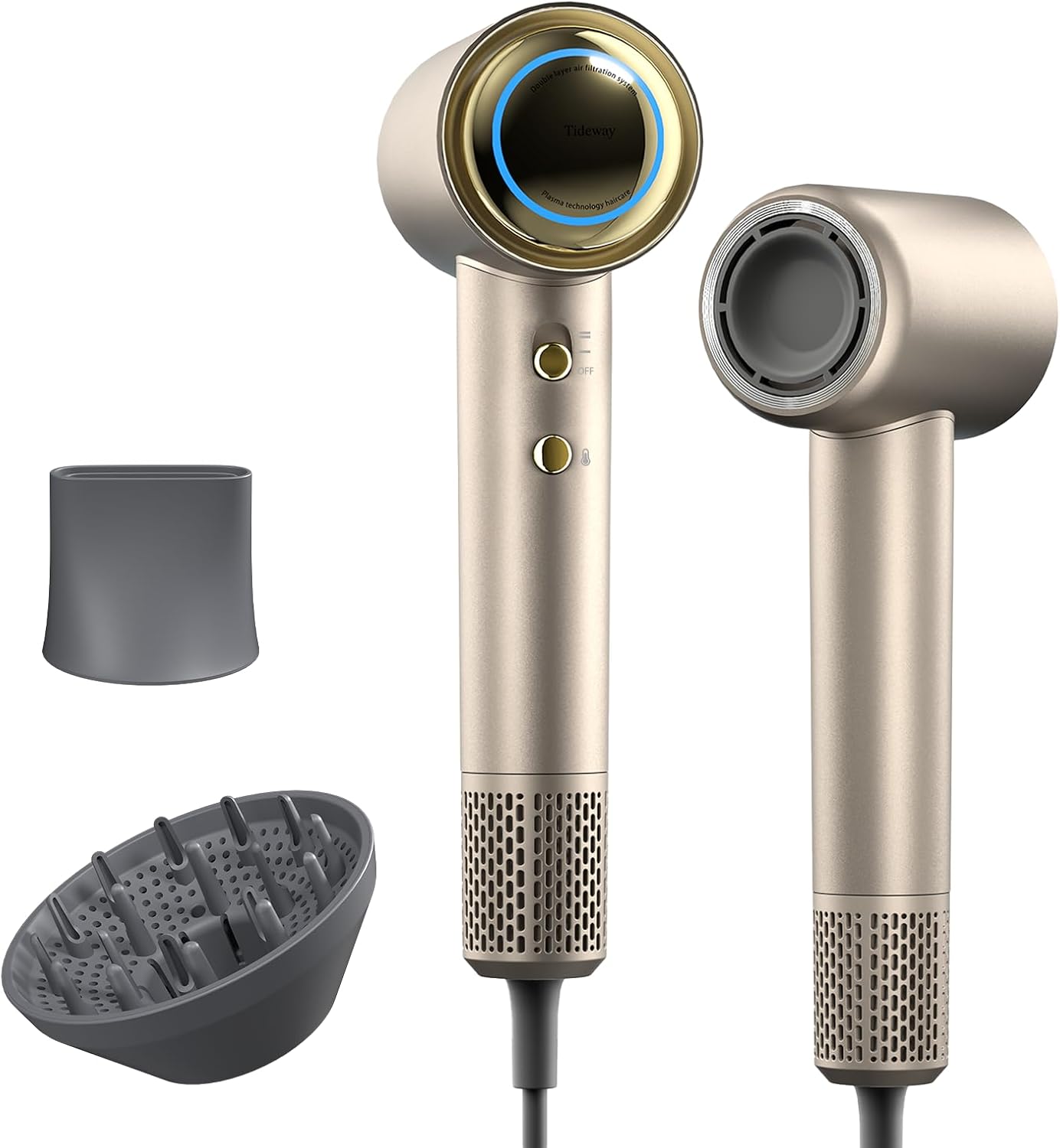 Tideway Hair Dryer, Blow Dryer with Diffuser High-Speed Plasma Ionic Low Noise for Fast Drying, Travel Hair Dryer for Women and Man, Curly/Wavy & Long/Thick Color-Treated Hair H11