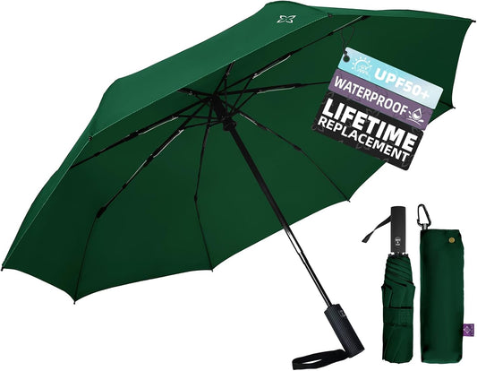 Travel Mini Umbrella Compact Small & Lightweight, UV Rain Protection, Pocket-Sized Folding Umbrellas with Quickdraw & Case for Men Women & Kids Backpack