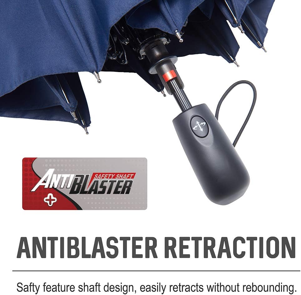 Stonehenge Large Travel Umbrella - Big 54 Inch Double Vented Canopy Folding Umbrella with Auto Open and Close Button (Gray)