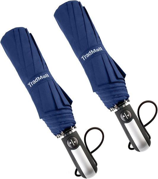 TradMall 2 Pack Travel Umbrella Windproof 46/56 Inches Large Canopy Reinforced Fiberglass Ribs Auto Open & Close