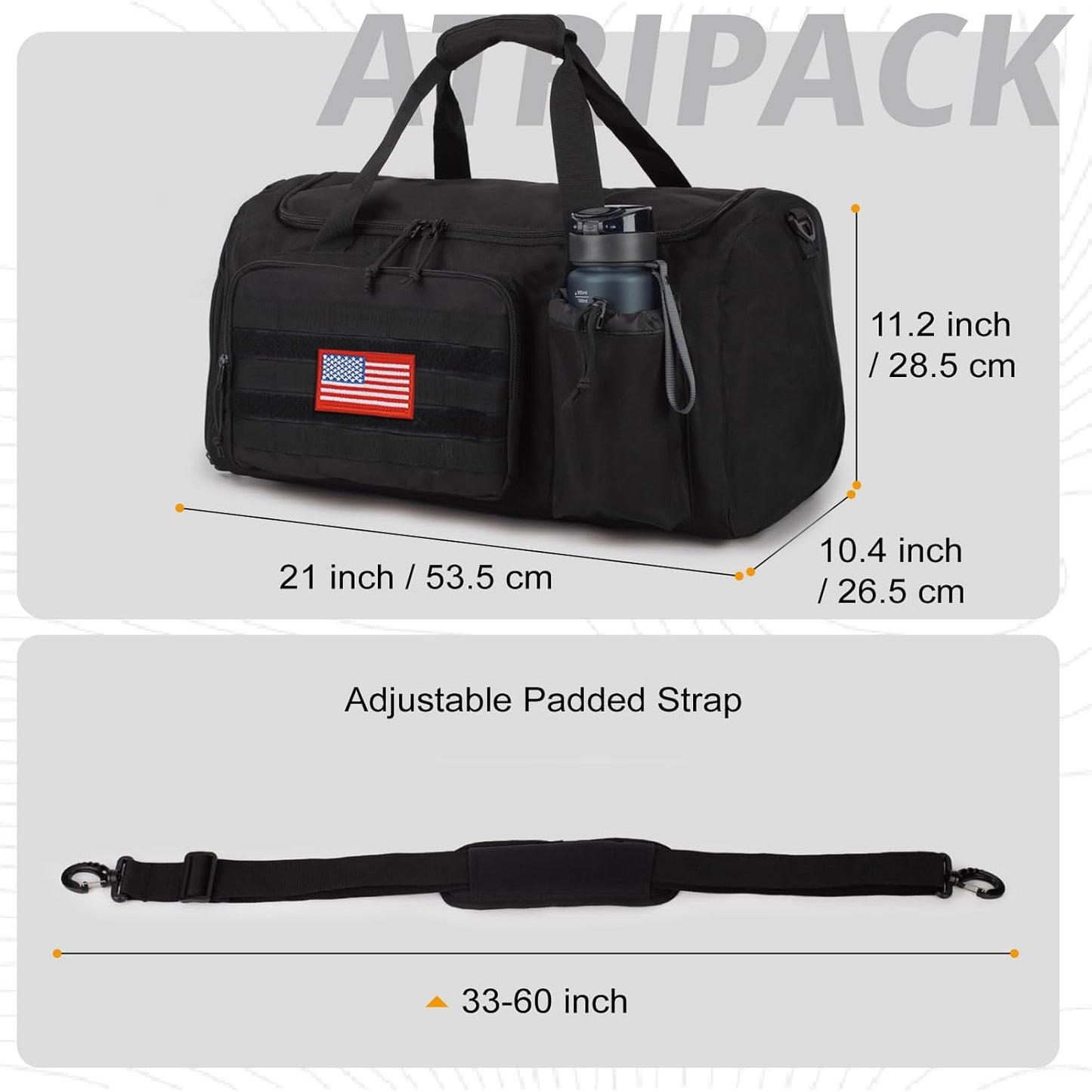 Tactical Gym Bag for Men, 40L Large Capacity Duffle Bags with Shoes Compartment, Sports Bag with wet compartment, Multi-functional Weekend Bags Suitable for Travel, Camping,hiking