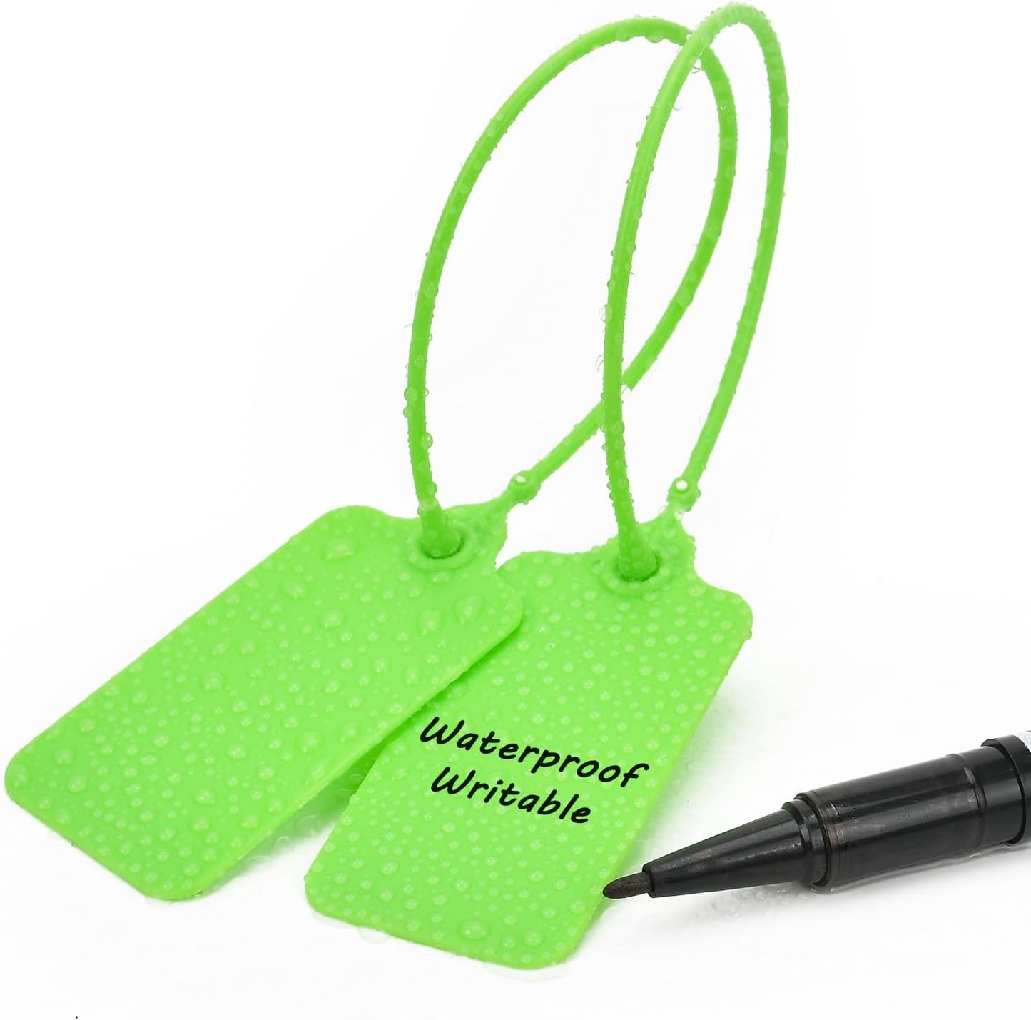 100pcs Luggage Tags Plastic Seals Shipping Label Logistics Use Sign Tie, Sealing Storage Multi Purpose Name ID Tag with Marker for Backpack, Schoolbag, Car Key (Green)