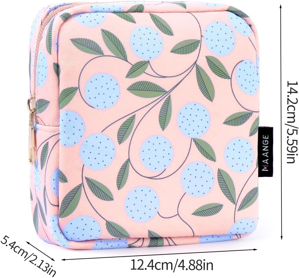 MAANGE Small Makeup Bag for Purse, Portable Cosmetic Bag, Mini Makeup Bag with Slip-in Pockets, Cute Make Up Bag, Pouches for Purse Women (Pink Plants)