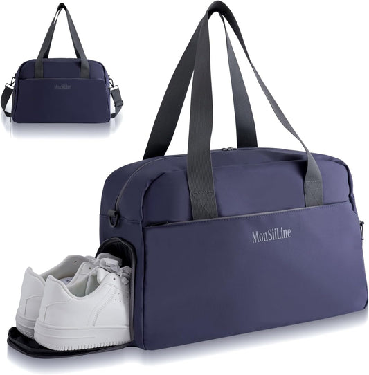 Gym Bag for Women Men with Shoe Compartment, Waterproof Small Duffle Bag for Travel, Sports, Weekend Lightweight Carry On Tote Bag (Blue)