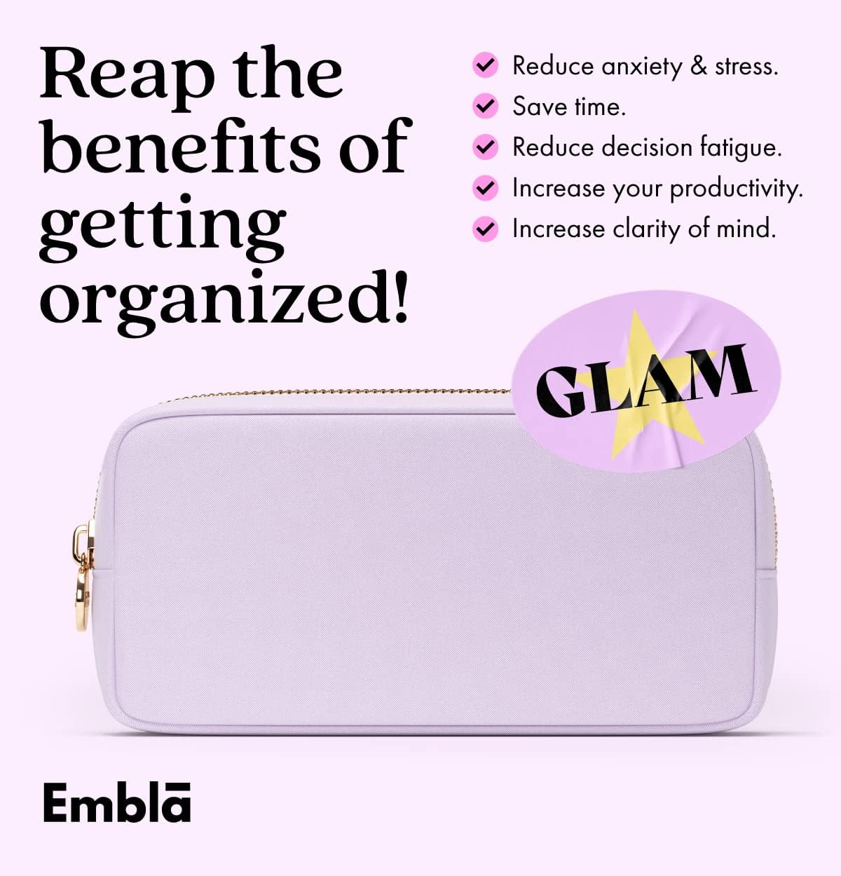 Embla Makeup Bag Travel Cosmetics Pouch and Toiletry Bag, Nylon Zipper Pouch Purse, Cute Make Up Organizer Storage Tote for Women Girls, Waterproof Travel Skincare Case, Small Makeup Bags, Lilac