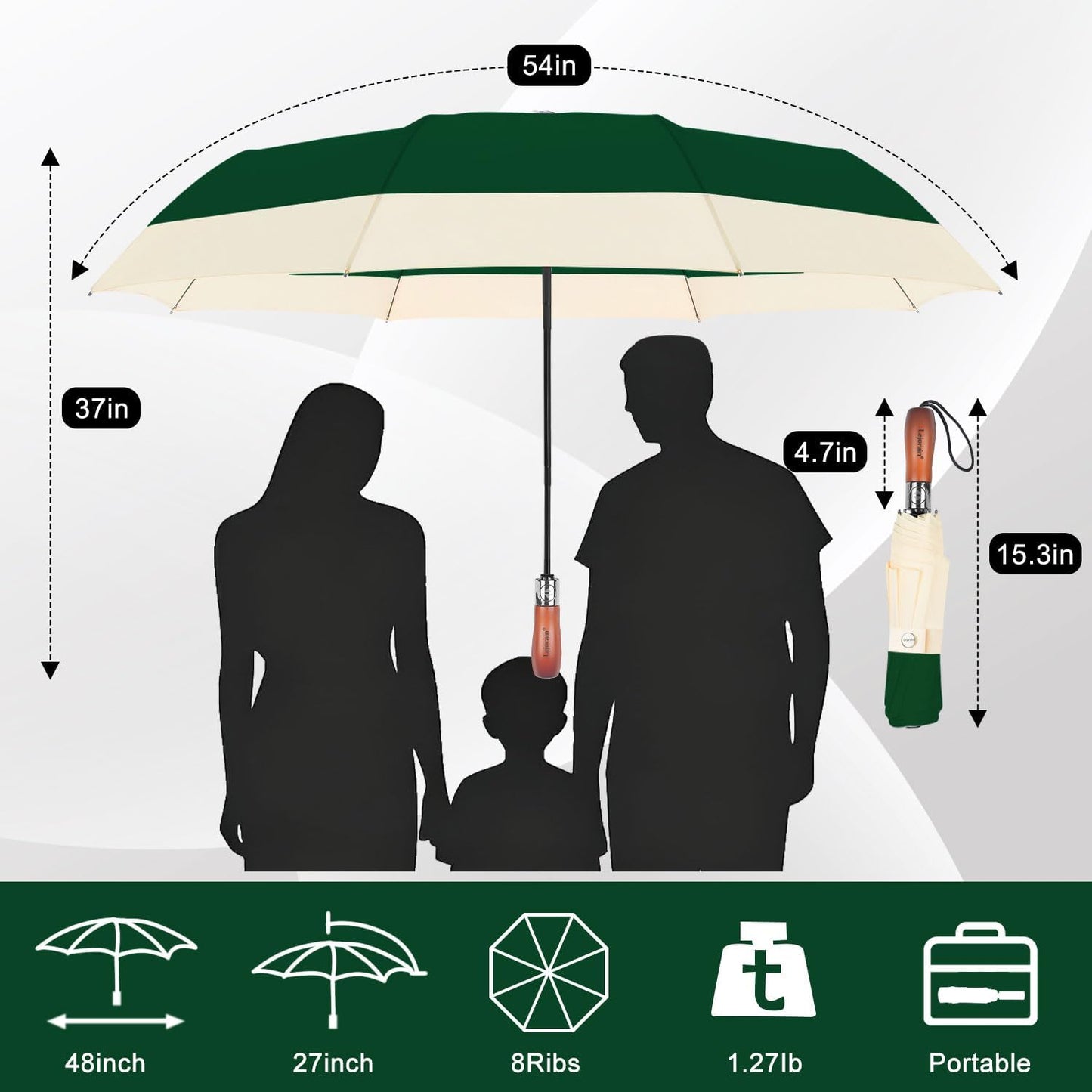 Lejorain Compact Golf Umbrella Large - 54inch Travel Big Portable Automatic Folding Umbrella Windproof for Men Heavy Duty 210T Dupont Teflon Coated Umbrella for Rain
