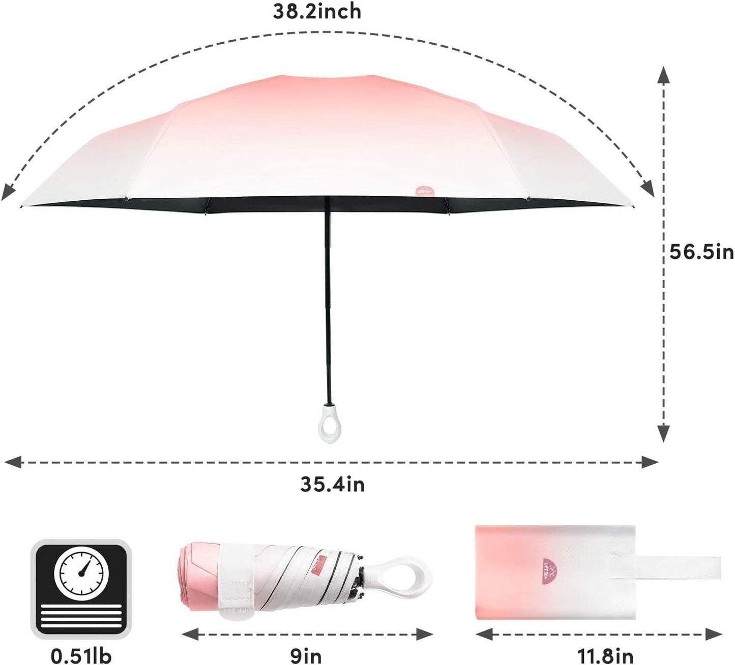 LEAGERA Mini Travel Umbrella UPF 50+ - Folding Portable Compact Umbrella for Purse Lightweight Tiny Trendy UV Protection Umbrellas for Women Girls