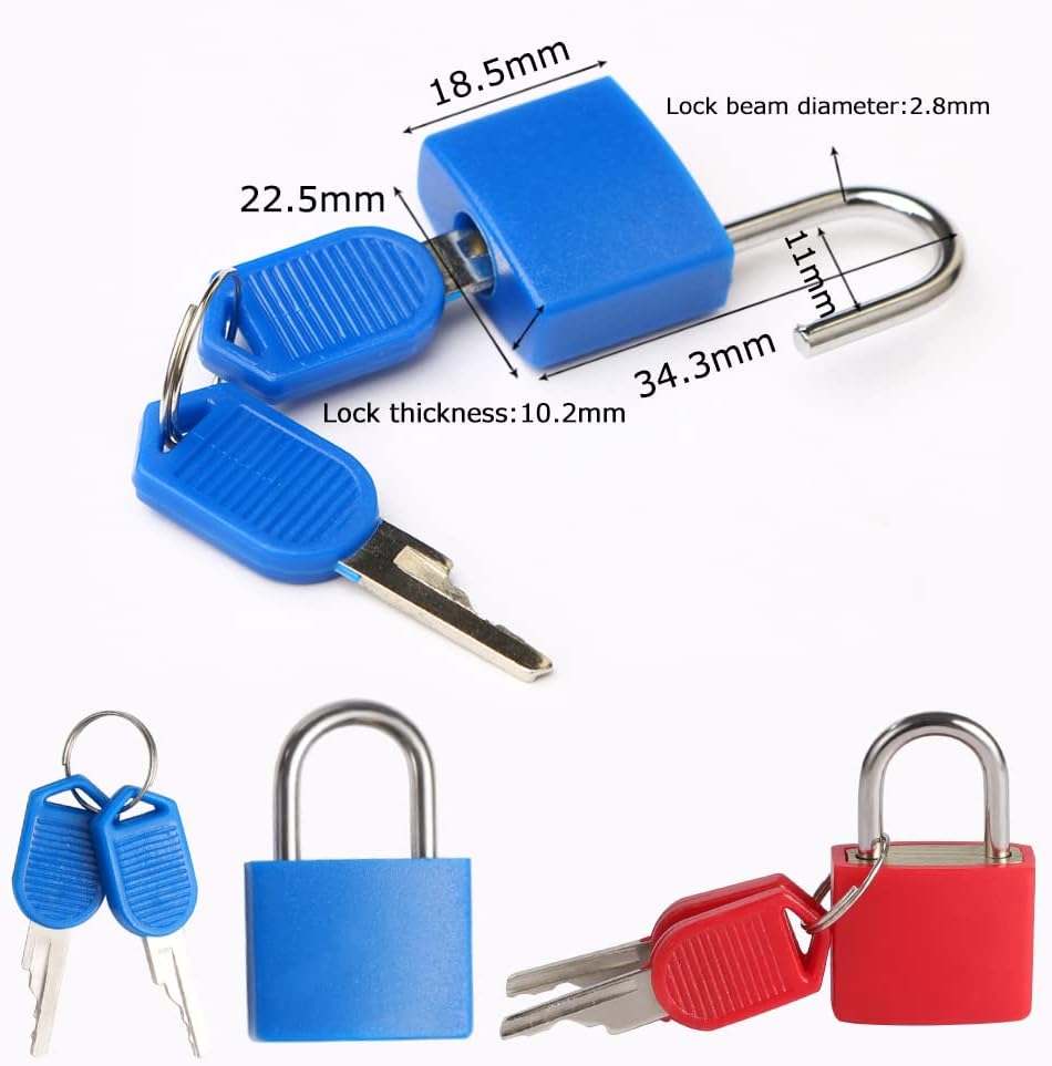 10 Pcs Luggage Locks with Keys, Locker Lock Small Luggage Padlocks, Suitcase Locks Metal Keyed Padlock for School Gym
