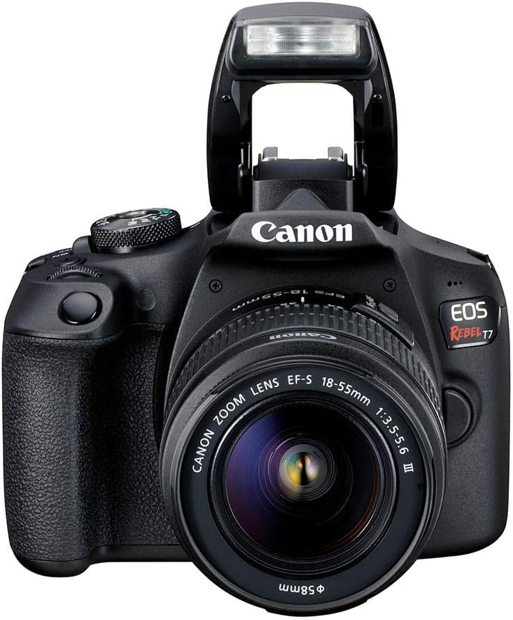 Canon EOS Rebel T7 DSLR Camera with 18-55mm Lens Starter Bundle + Includes: Shoulder Bag + 64GB Card + Clean and Care Kit + More (Renewed)