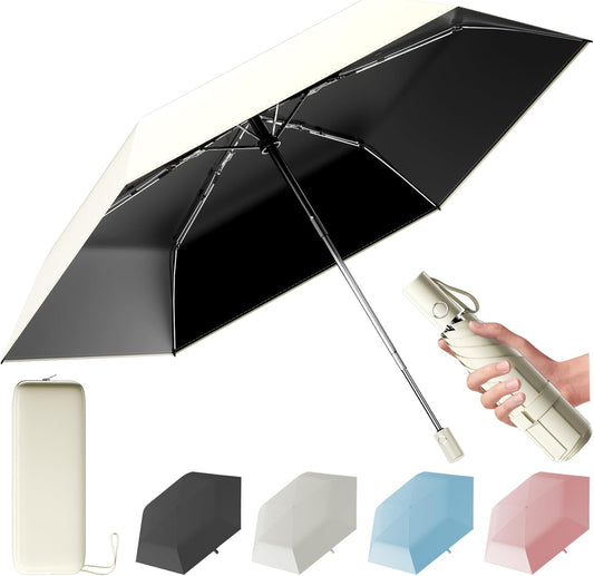 Automatic Mini Travel Windproof Folding Umbrella - UV Protection, Instant Open/Close for Rain/Sun, Small Compact Lightweight Design Fits in Tote Bag/Travel Case/Backpack for Commute, Women & Men