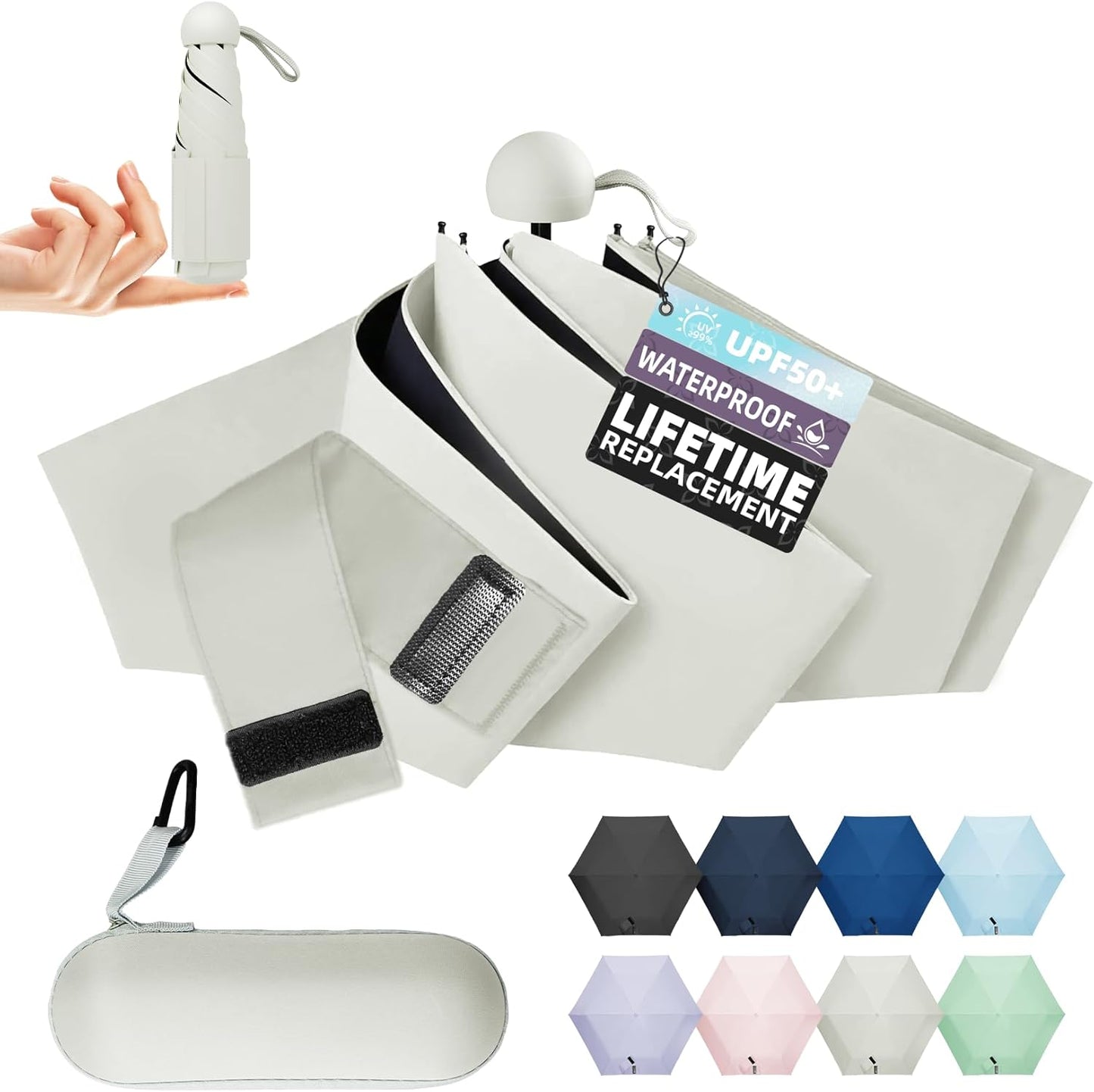 Travel Mini Umbrella Compact Small & Lightweight, UV Rain Protection, Pocket-Sized Folding Umbrellas with Quickdraw & Case for Men Women & Kids Backpack