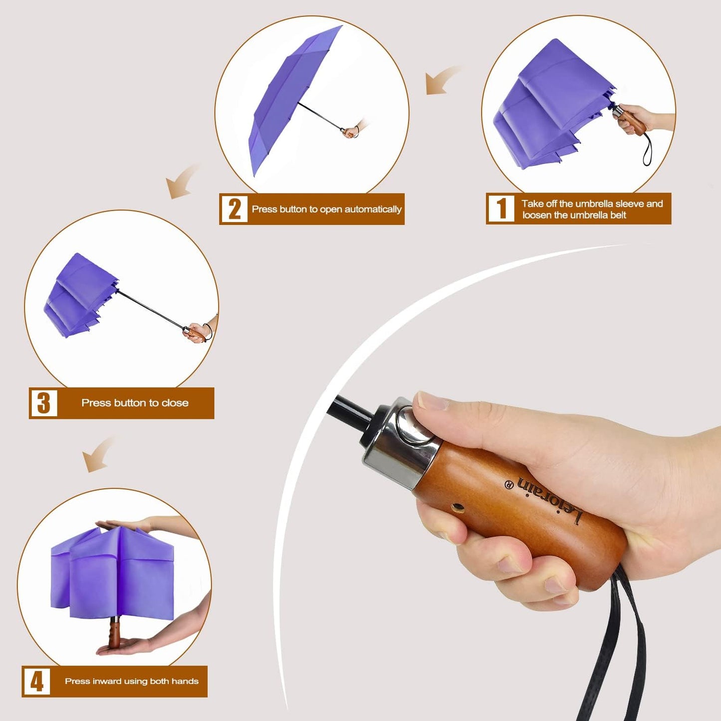 Lejorain Large Folding Golf Umbrella - Compact Mens Umbrellas Travel Rain and Windproof 54inch Collapsible Automatic Open Close Umbrella 210T Teflon Vented Double Canopy