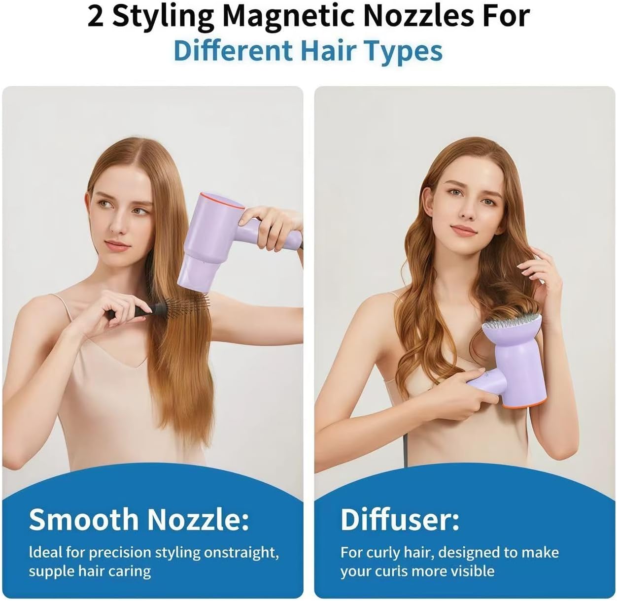 High Speed Hair Dryer,200 Millions Negative Ionic Blow Dryer,Powerful 1500W Fast Drying Low Noise Blow Dryer,Temperature-Control Hairdryer with Diffuser & Nozzle (Purple)