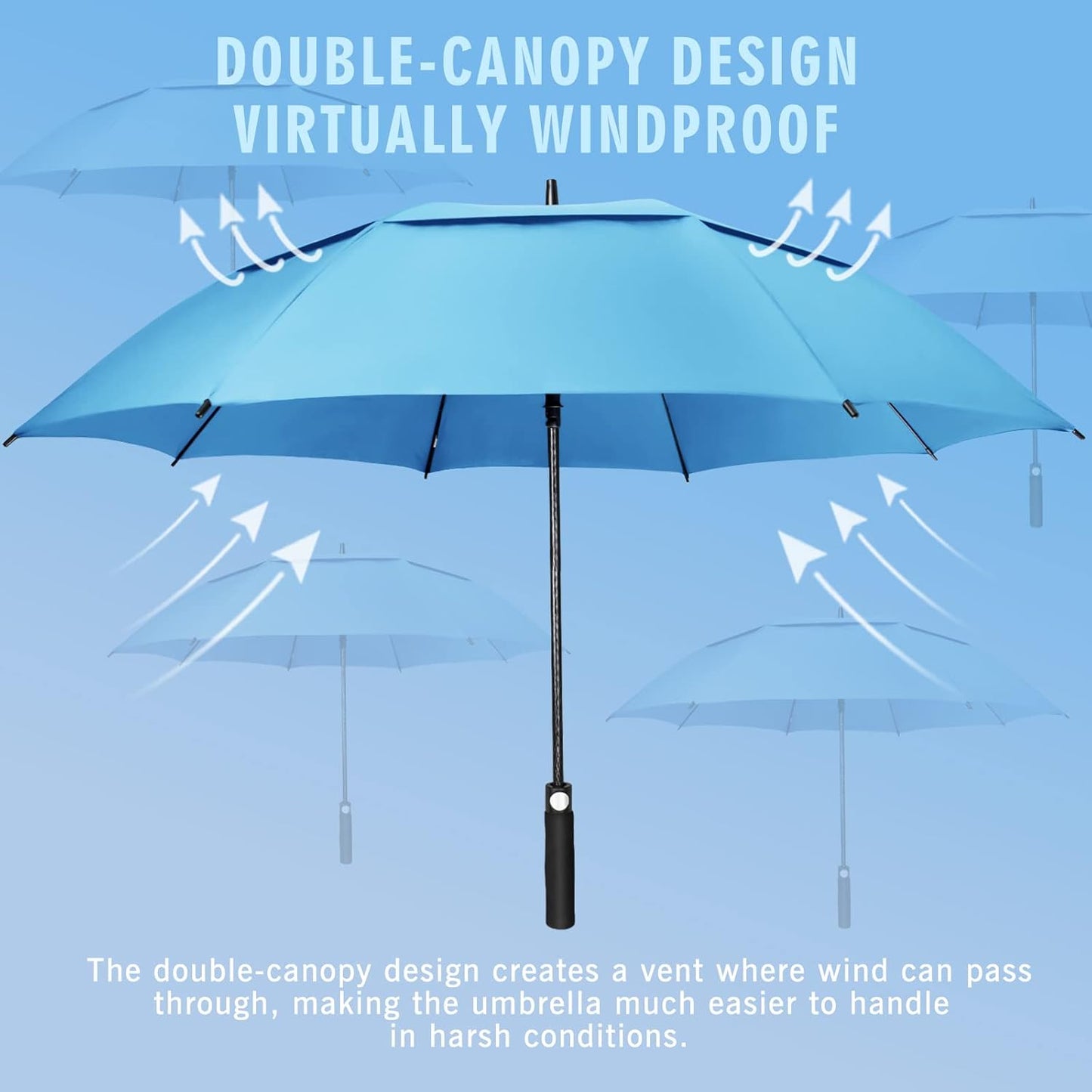 ZOMAKE Golf Umbrella Windproof, Extra Large Oversized Heavy Duty Double Canopy for Rain, Sports Games & Push Cart(51/54/62/68/72Inch)