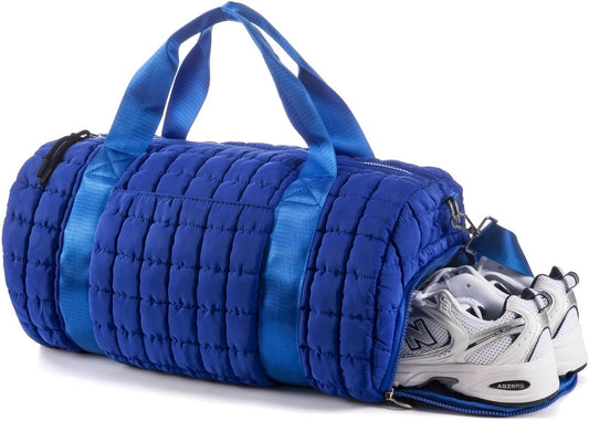 Quilted Duffel Gym Bag for Men and Women Carry On Travel Sport Weekender Bag, Blue