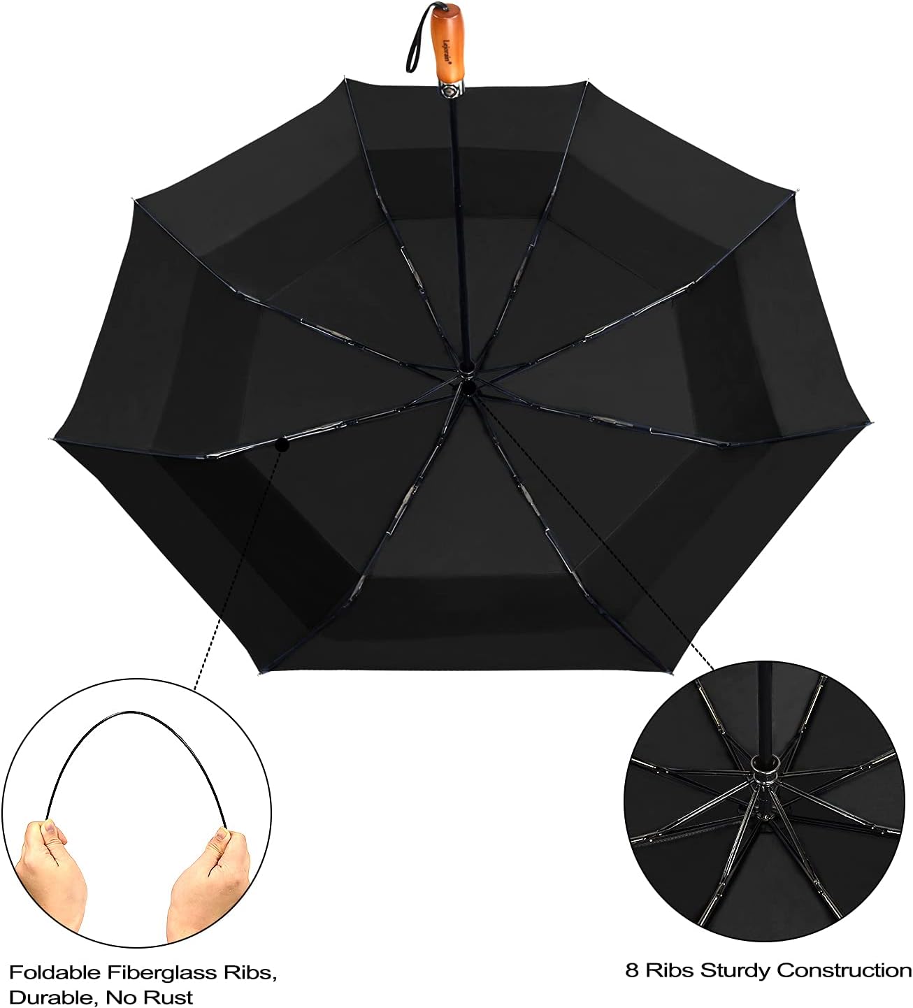 Lejorain Large Compact Golf Umbrella - Oversized Auto Open Close Folding Golf Umbrella Travel 210T Dupont Teflon Coated Vented Windproof Double Canopy for Women Men